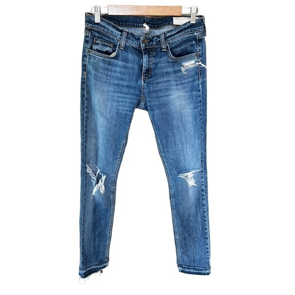 rag & bone Denim - Rag & Bone - Dre Low Rise Slim Boyfriend Straight Distressed Raw Hem Jea…